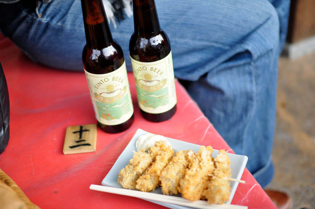 カキフライとビール